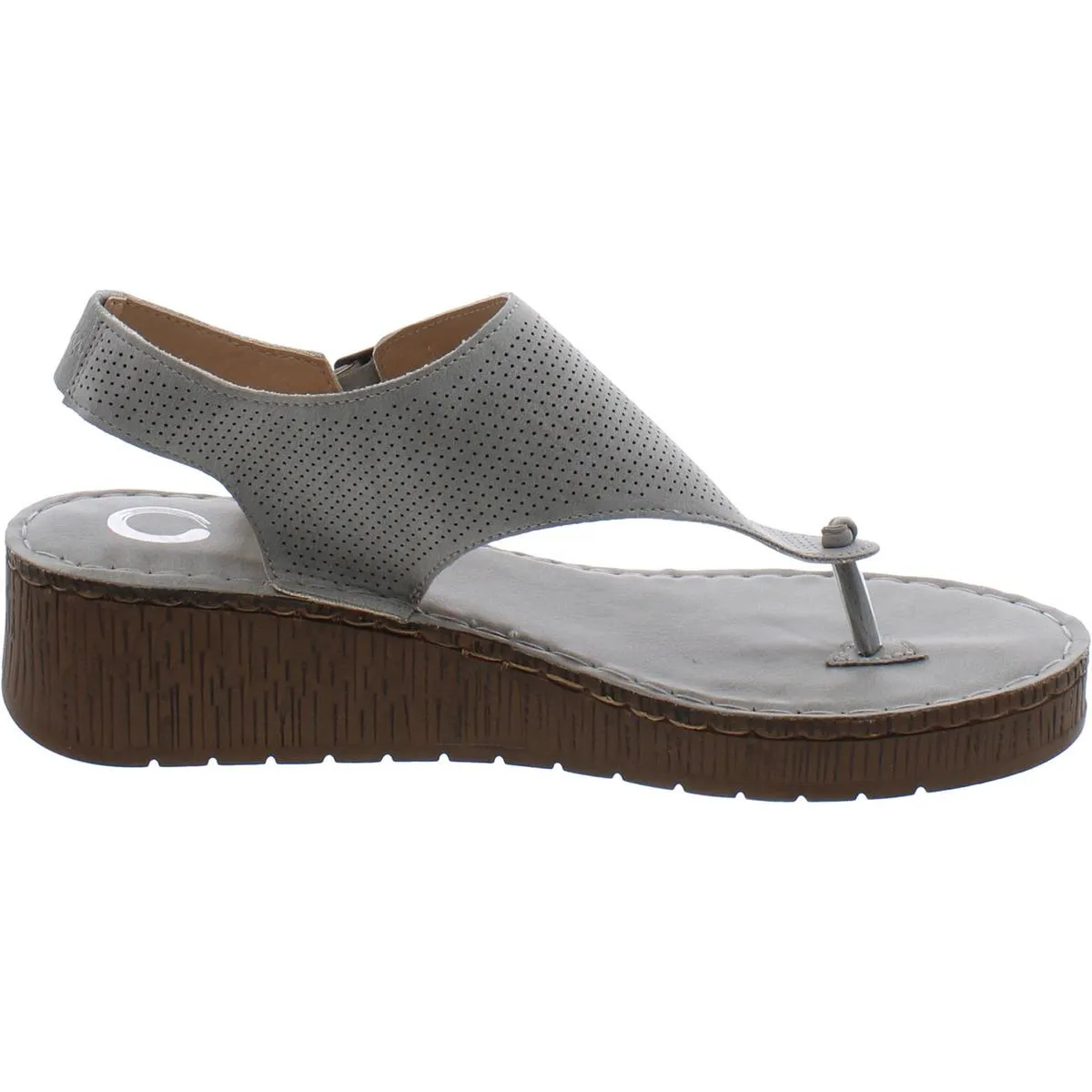 Womens Faux Leather Thong Wedge Sandals