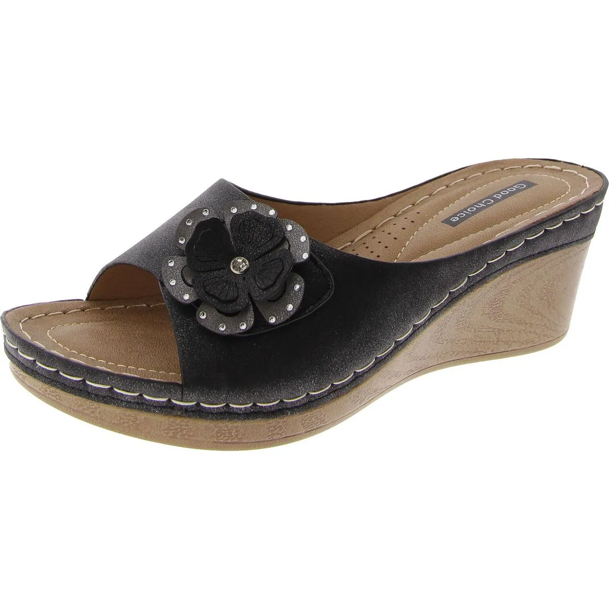 Womens Faux Suede Slip On Wedge Sandals