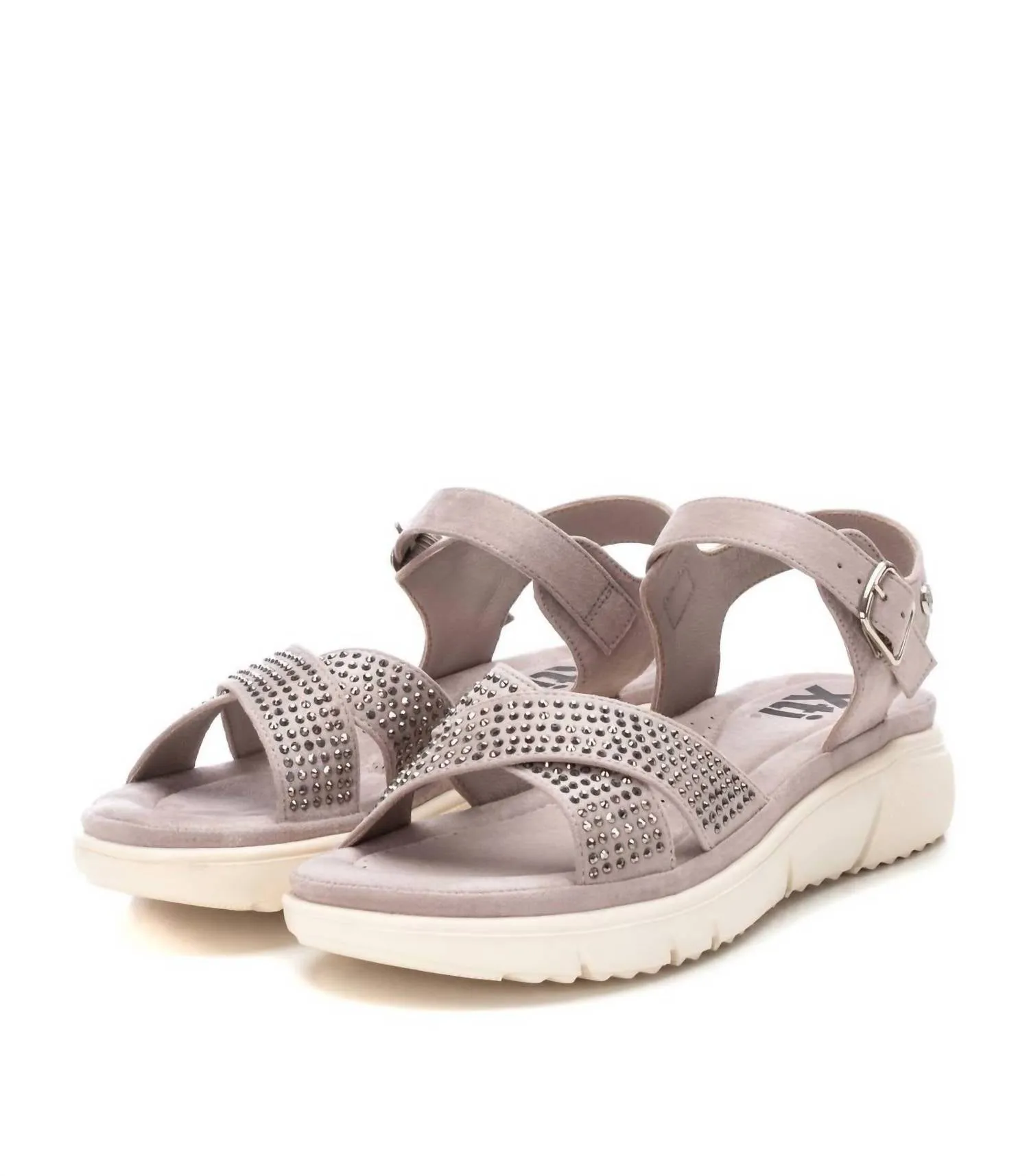 Women's Flat Suede Sandals In Open Grey