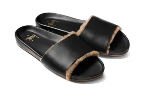Women's Gallito Shearling Slide Sandal In Black/black