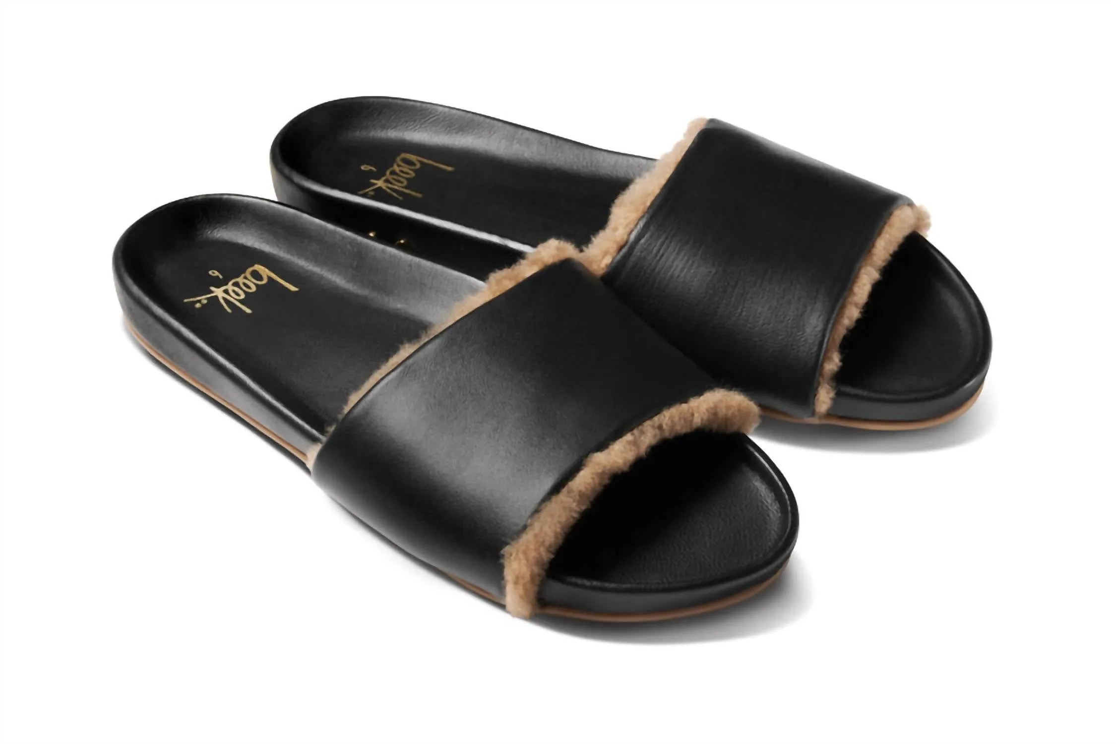 Women's Gallito Shearling Slide Sandal In Black/black