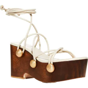 Womens Leather Lace-Up Platform Sandals