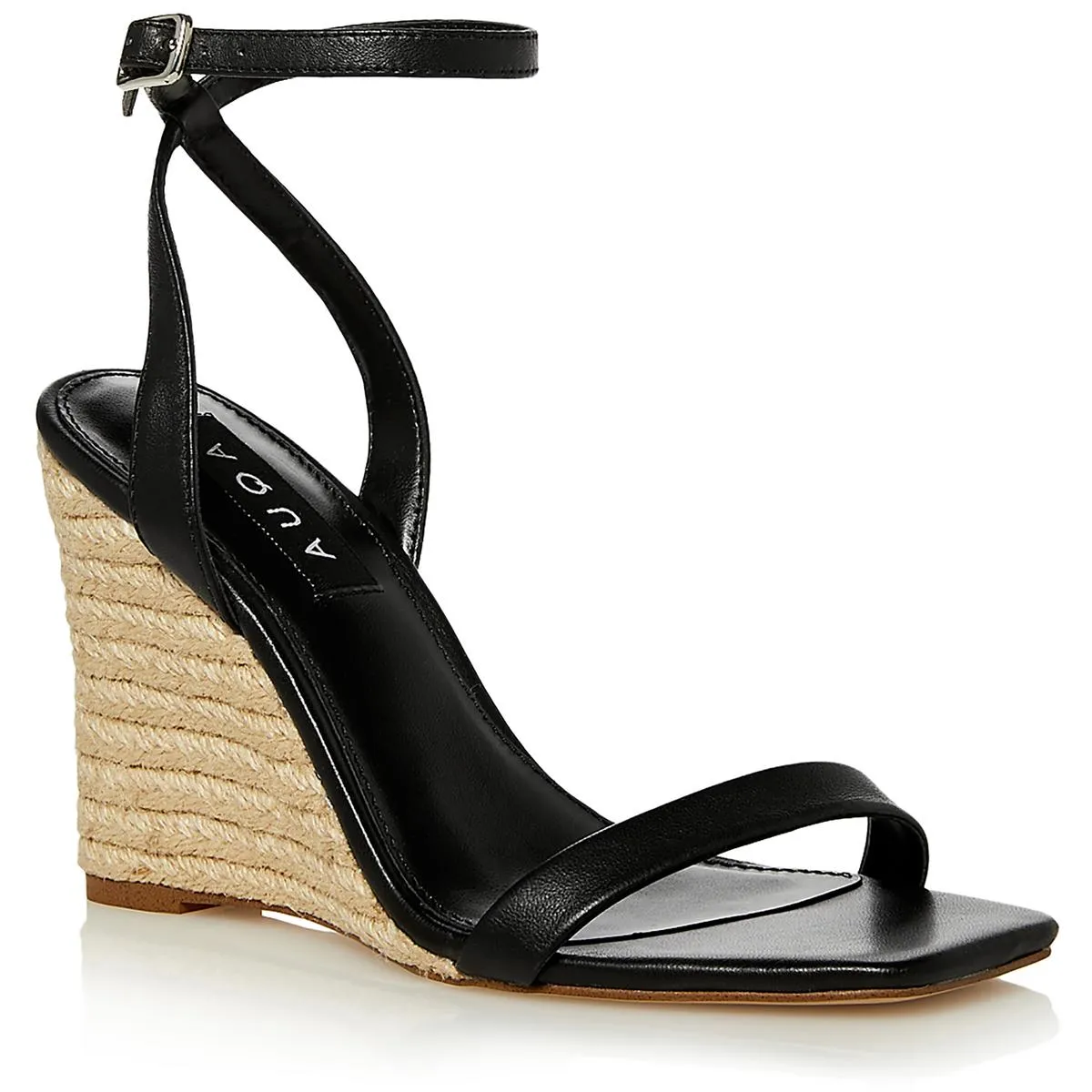 Womens Leather Square Toe Espadrilles