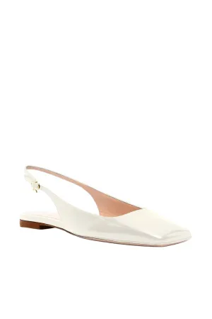 Women's Leather Square-Toe Slingback Ballerina Flats In Off-White