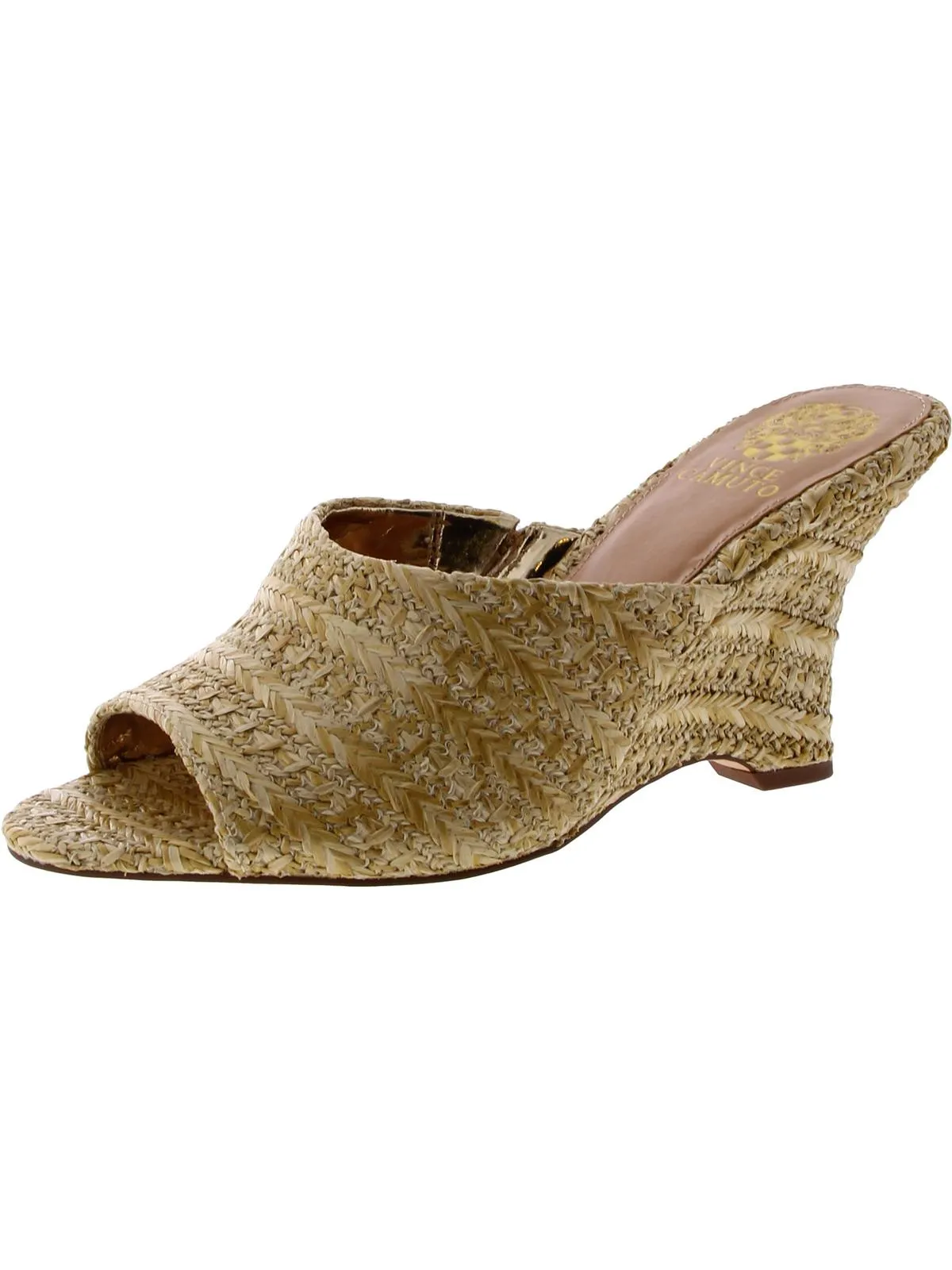 Womens Leather Wedge Heel Slide Sandals