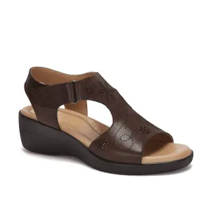Women's Leather Wedge Sandals With Plush Footbed In Brown