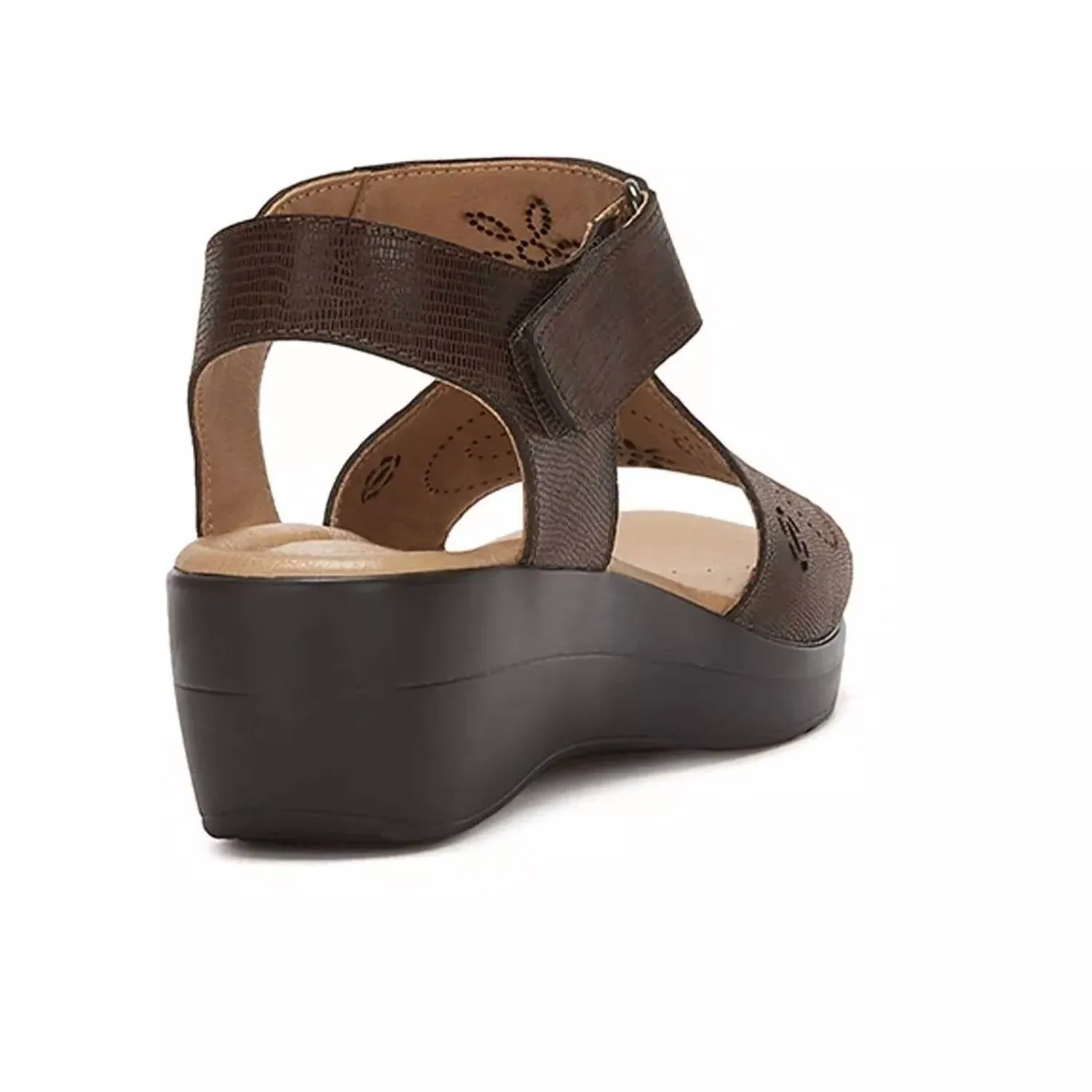 Women's Leather Wedge Sandals With Plush Footbed In Brown