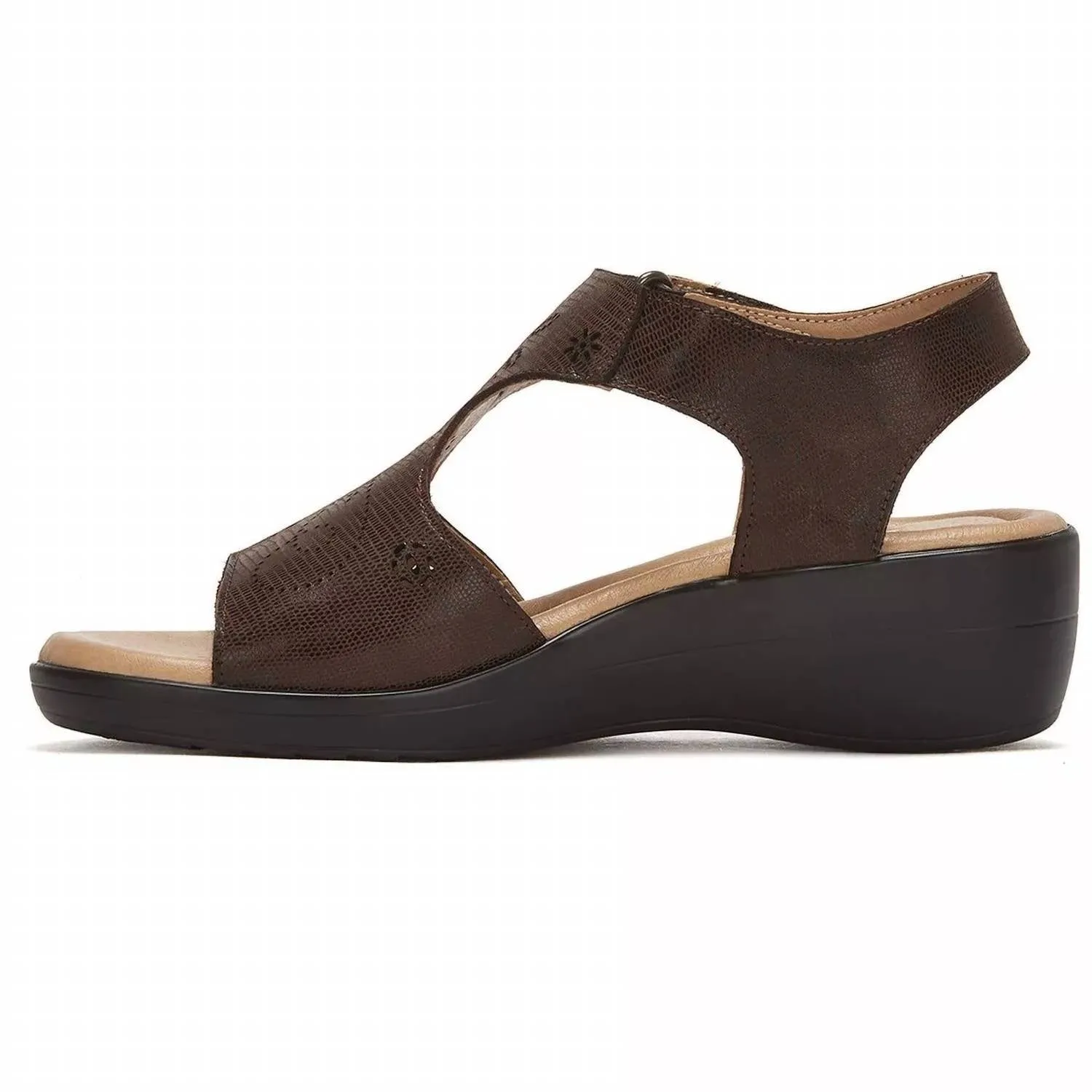 Women's Leather Wedge Sandals With Plush Footbed In Brown