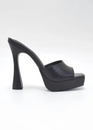 Women's Open Toe High Platform Heel Sandals In Black Leather