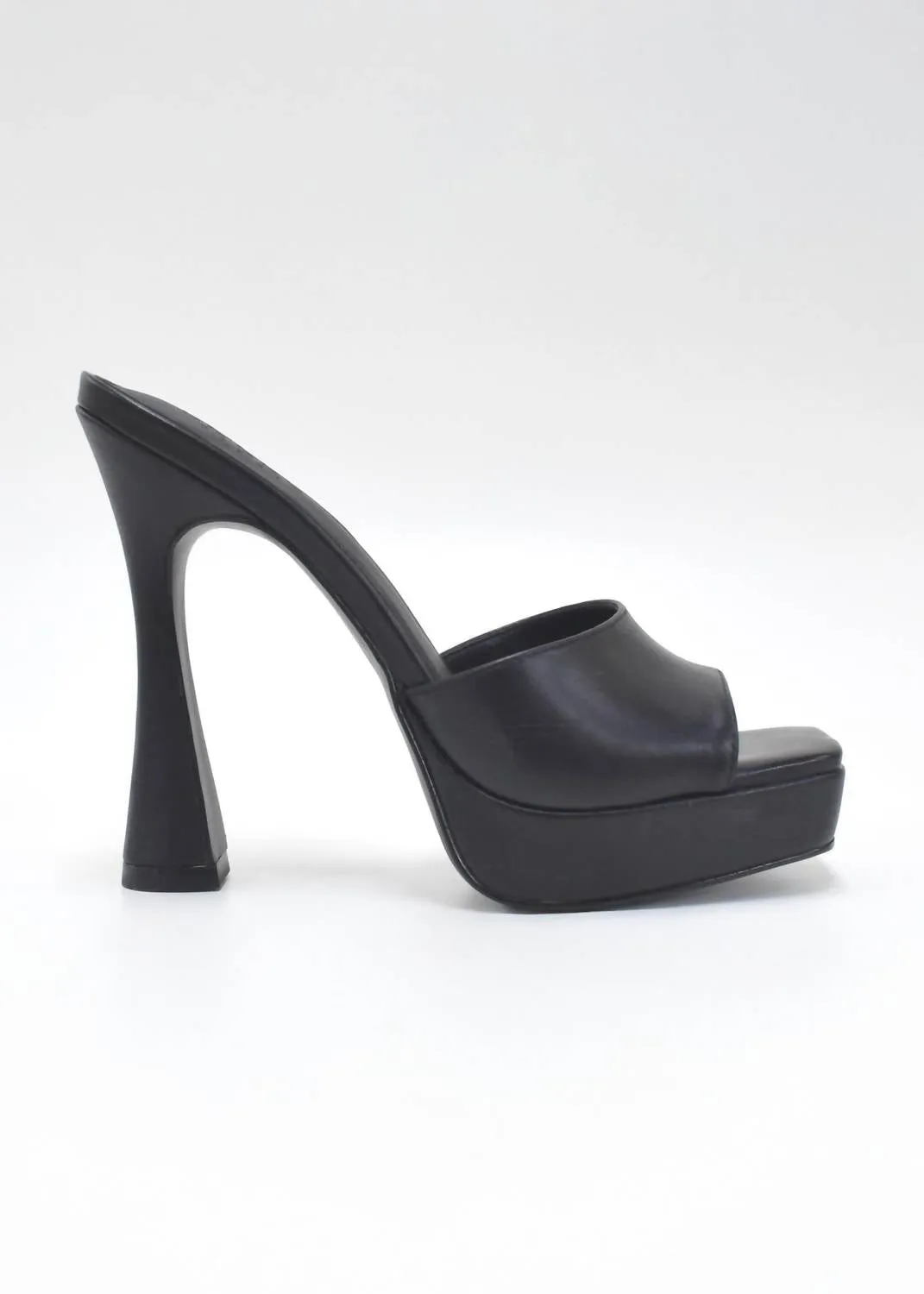 Women's Open Toe High Platform Heel Sandals In Black Leather