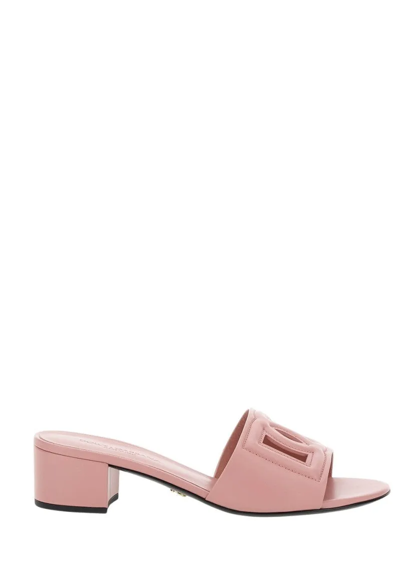 Women's Pink Smooth Leather Dg Millennials Low Heel Mules