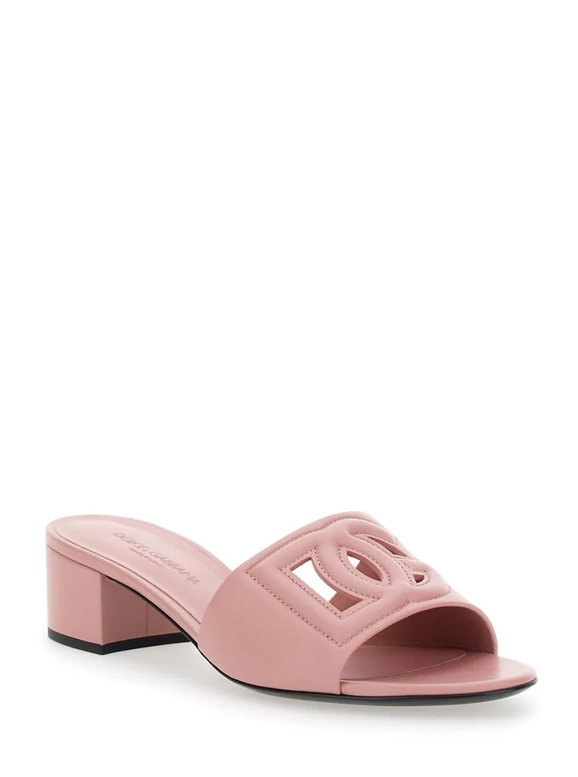 Women's Pink Smooth Leather Dg Millennials Low Heel Mules