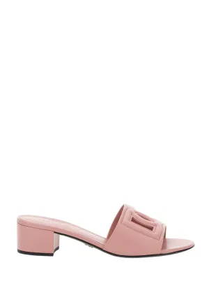 Women's Pink Smooth Leather Dg Millennials Low Heel Mules