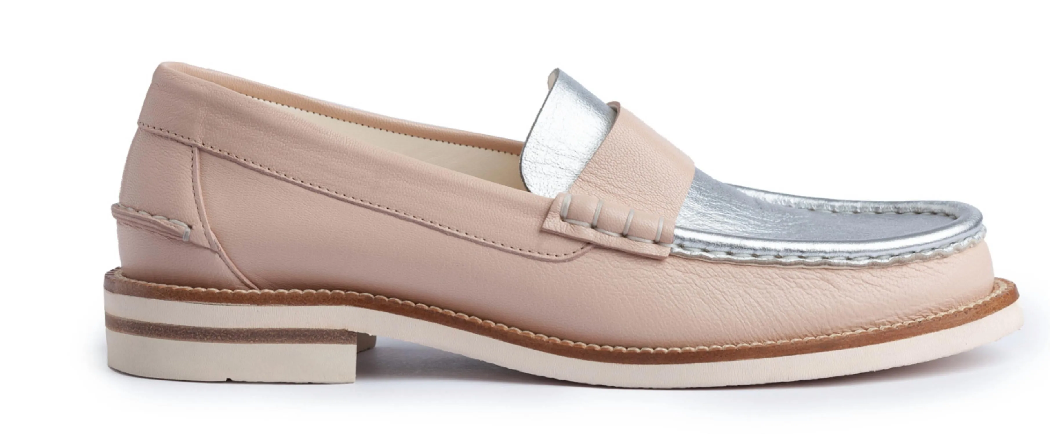 Women's Stina Loafer Shoe In Buff-Silver Accent