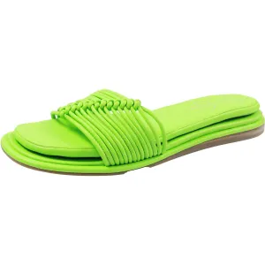 Womens Strappy Faux Leather Slide Sandals
