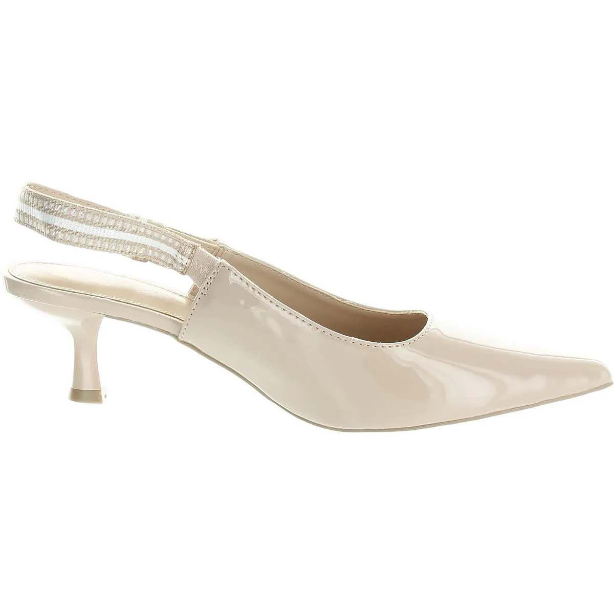 Womens Striped Faux Leather Slingback Heels