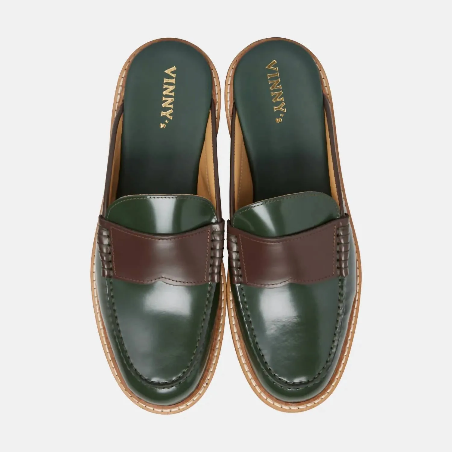 Women's Yardee Lug Sole Mule In Polido Leather Green/cognac