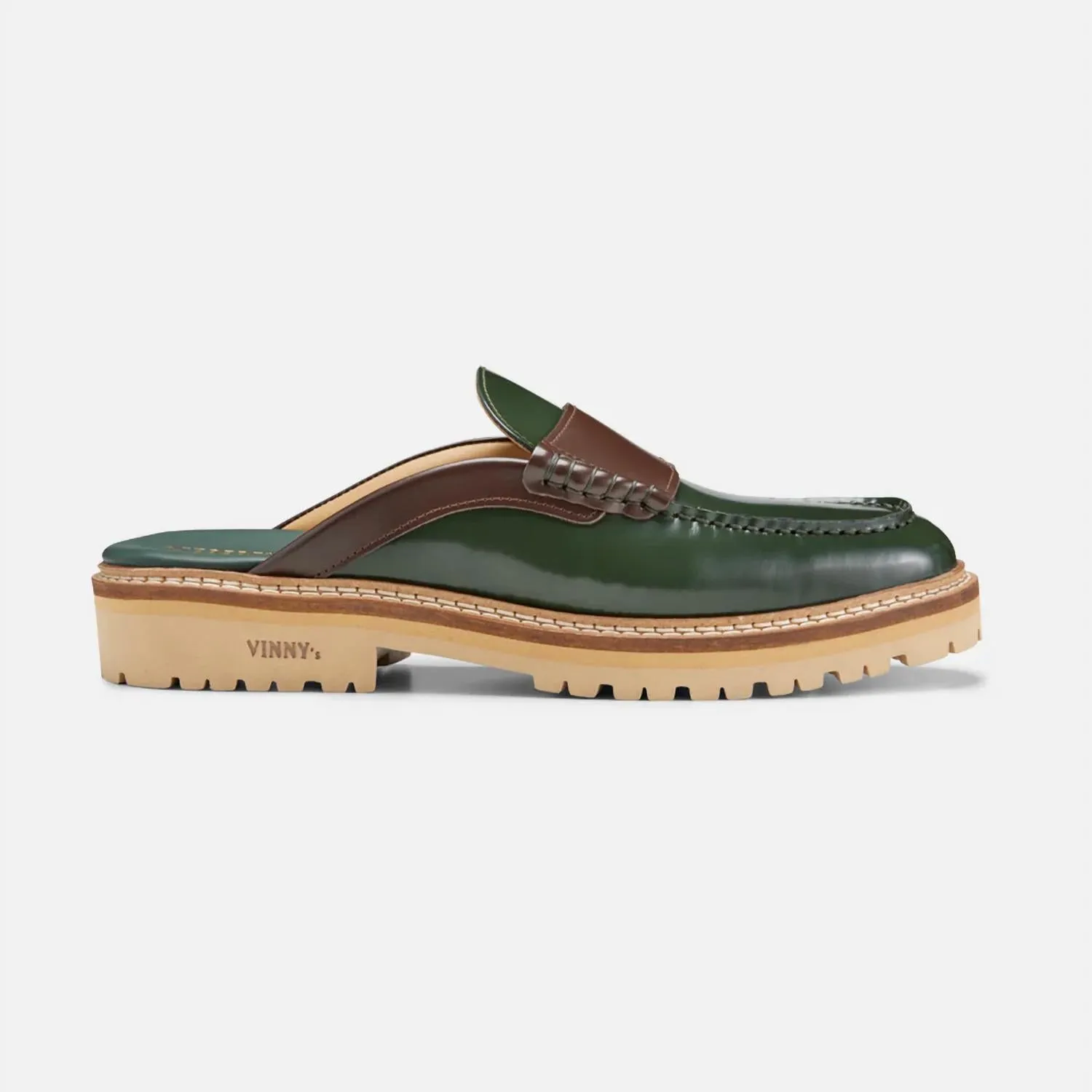 Women's Yardee Lug Sole Mule In Polido Leather Green/cognac