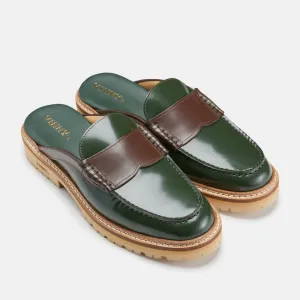 Women's Yardee Lug Sole Mule In Polido Leather Green/cognac
